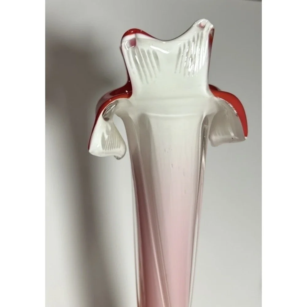 Vintage Jack in the Pulpit Red, Green Floral Hand Blown Bud Vase, Murano Style